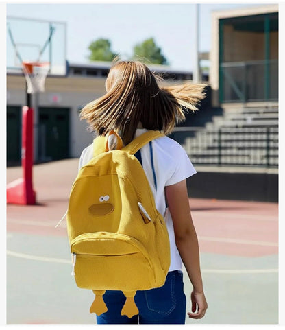 Oulike Eend Rugsak vir Tienermeisies Vroue, Kawaii Snaaks Estetiese Korduroy Boeksak vir Hoër Middel Skool - (Geel)