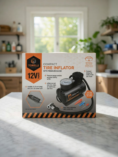Torelli Tools Compact 12V Tire Inflator with Pressure Gauge