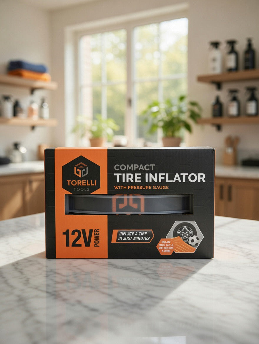 Torelli Tools Compact 12V Tire Inflator with Pressure Gauge