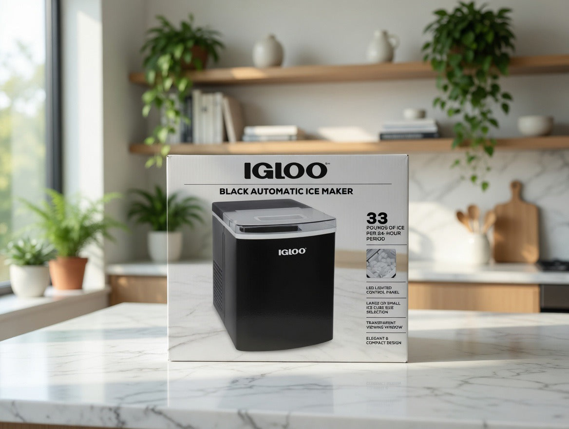 Igloo Electric Countertop Ice Maker Machine - Automatic and Portable - 33 LBS in 24 Hours - (Black)