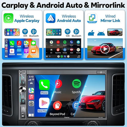 7" Double Din Car Stereo with Wireless Apple CarPlay & Android Auto