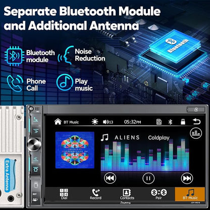 7" Double Din Car Stereo with Wireless Apple CarPlay & Android Auto