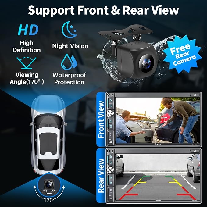 7" Double Din Car Stereo with Wireless Apple CarPlay & Android Auto