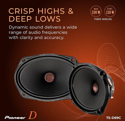 PIONEER D-Series TS-D69C 6" x 9" 2-Way Component Car Speakers 330W MaxHigh Performance Speakers, Ideal Factory Upgrade, Crisp Highs + Clear Vocals, Add an Amp for Even Better Performance