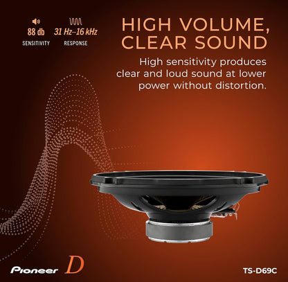 PIONEER D-Series TS-D69C 6" x 9" 2-Way Component Car Speakers 330W MaxHigh Performance Speakers, Ideal Factory Upgrade, Crisp Highs + Clear Vocals, Add an Amp for Even Better Performance