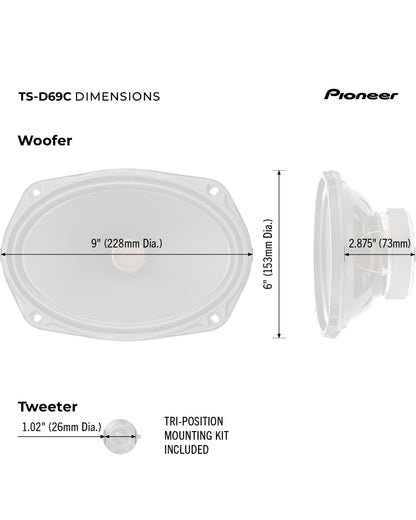 PIONEER D-Series TS-D69C 6" x 9" 2-Way Component Car Speakers 330W MaxHigh Performance Speakers, Ideal Factory Upgrade, Crisp Highs + Clear Vocals, Add an Amp for Even Better Performance