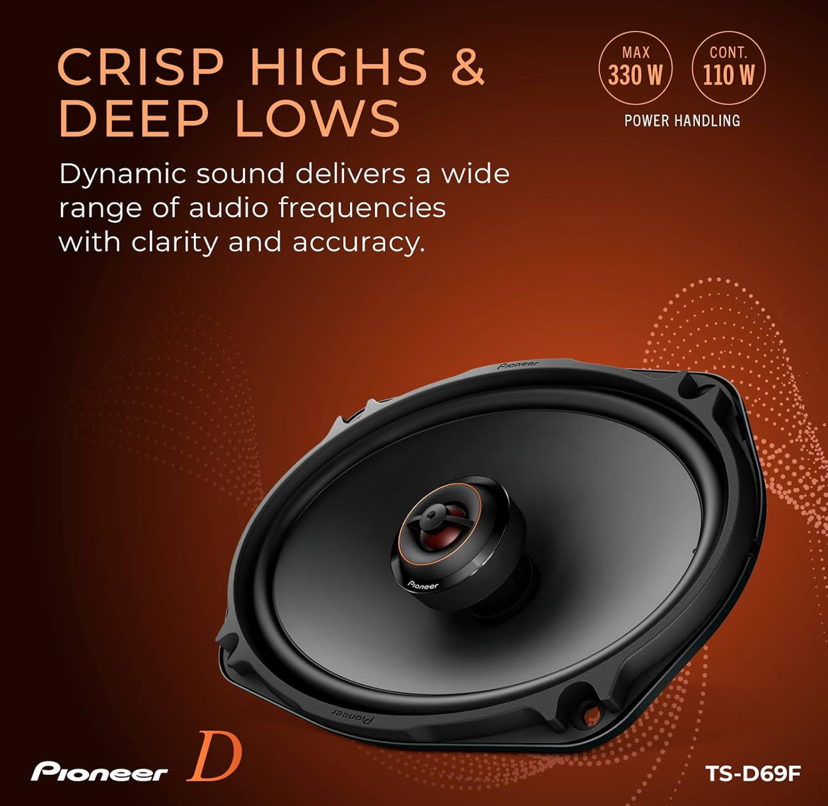 PIONEER D-Series TS-D69F 6" x 9" 2-Way Coaxial Car Speakers 330W MaxHigh Performance Speakers, Ideal Factory Upgrade, Balanced Sound + Smooth Treble, Add an Amp for Even Better Performance