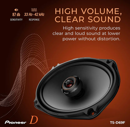 PIONEER D-Series TS-D69F 6" x 9" 2-Way Coaxial Car Speakers 330W MaxHigh Performance Speakers, Ideal Factory Upgrade, Balanced Sound + Smooth Treble, Add an Amp for Even Better Performance