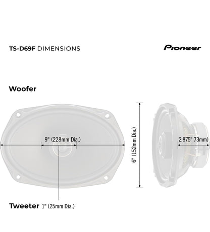 PIONEER D-Series TS-D69F 6" x 9" 2-Way Coaxial Car Speakers 330W MaxHigh Performance Speakers, Ideal Factory Upgrade, Balanced Sound + Smooth Treble, Add an Amp for Even Better Performance