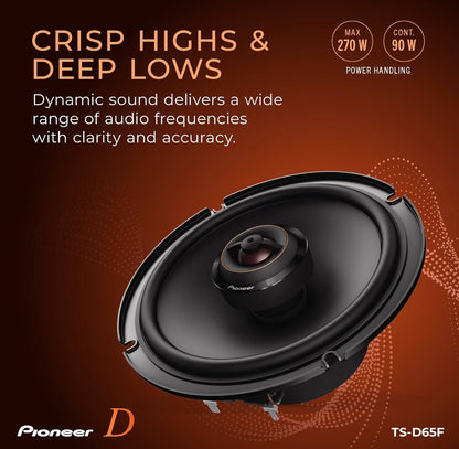 Pioneer D-Series 6.5 Inches 2-Way Coaxial Car Speakers 270W MaxHigh Performance Speakers, Ideal Factory Upgrade, Balanced Sound + Smooth Treble