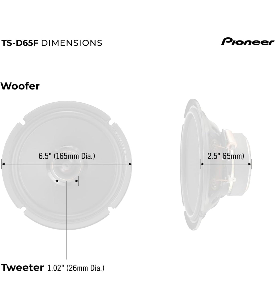 Pioneer D-Series 6.5 Inches 2-Way Coaxial Car Speakers 270W MaxHigh Performance Speakers, Ideal Factory Upgrade, Balanced Sound + Smooth Treble