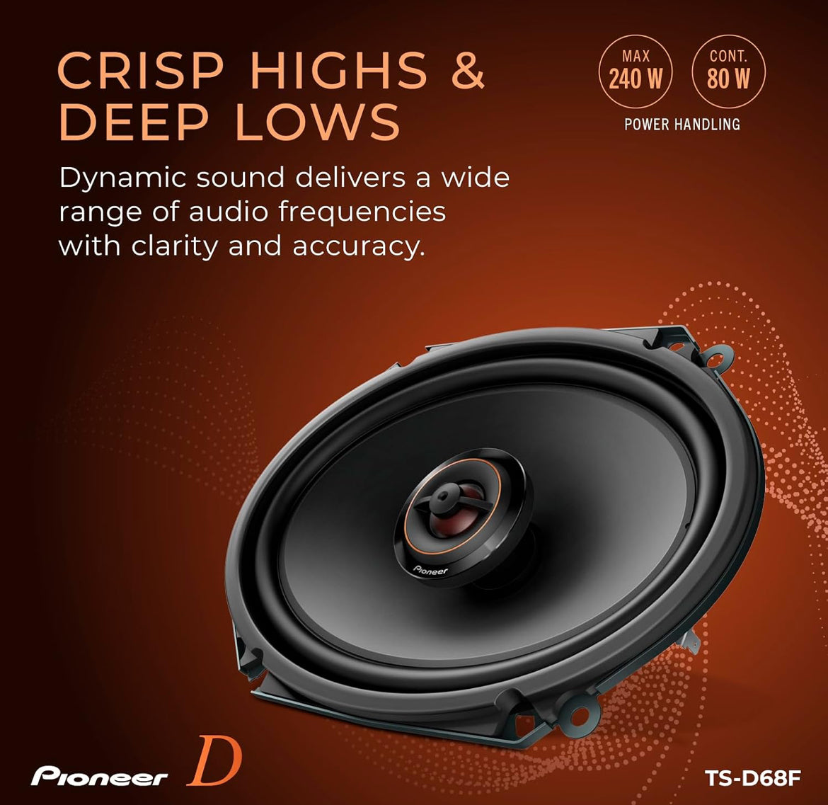 Pioneer D-Series 6X8 Inches 2-Way Coaxial Car Speakers 280W MaxHigh Performance Speakers, Ideal Factory Upgrade, Balanced Sound + Smooth Treble