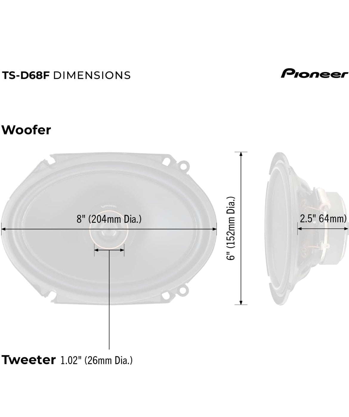 Pioneer D-Series 6X8 Inches 2-Way Coaxial Car Speakers 280W MaxHigh Performance Speakers, Ideal Factory Upgrade, Balanced Sound + Smooth Treble