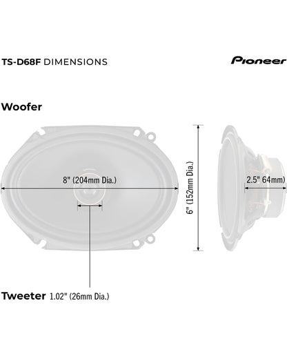 Pioneer D-Series 6X8 Inches 2-Way Coaxial Car Speakers 280W MaxHigh Performance Speakers, Ideal Factory Upgrade, Balanced Sound + Smooth Treble