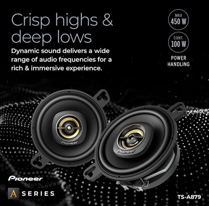PIONEER A-Series 3.5 Inches 2-Way Coaxial Car Speakers 450W MaxGreat Stock Replacement, Balanced Sound
