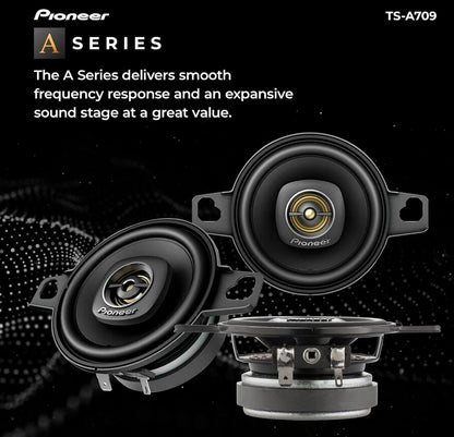PIONEER A-Series Plus 2.75" 2-Way Coaxial Car Speakers 450W MaxGreat Stock Replacement, Balanced Sound + Smooth Treble, Easy Installation