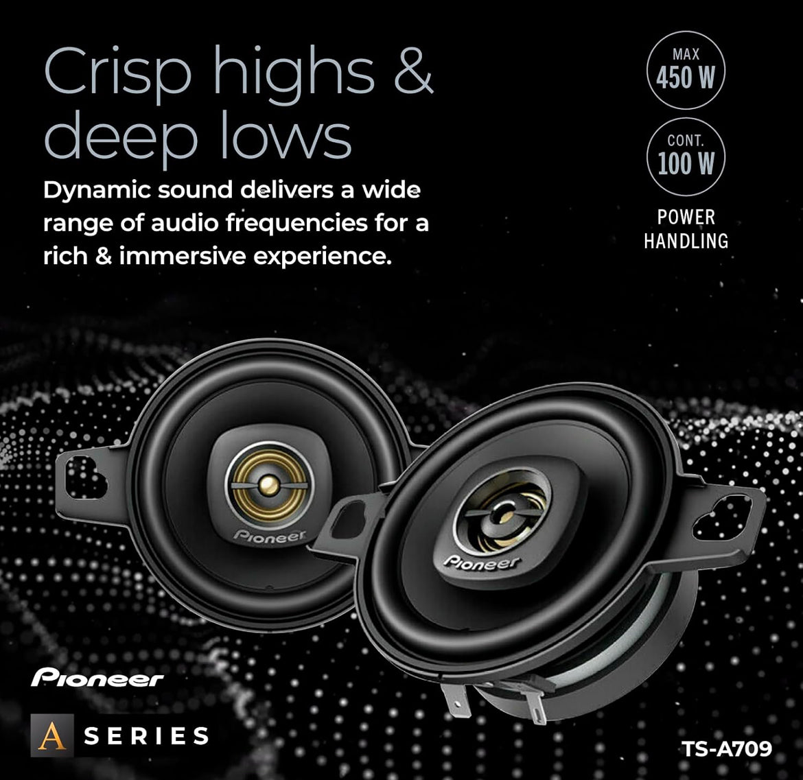 PIONEER A-Series Plus 2.75" 2-Way Coaxial Car Speakers 450W MaxGreat Stock Replacement, Balanced Sound + Smooth Treble, Easy Installation