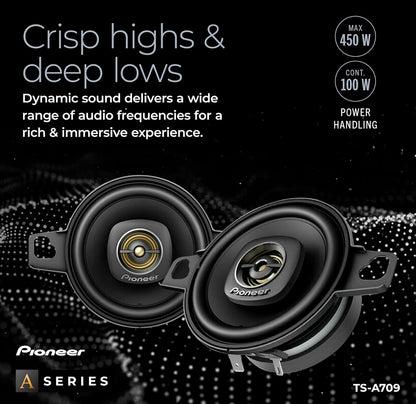PIONEER A-Series Plus 2.75" 2-Way Coaxial Car Speakers 450W MaxGreat Stock Replacement, Balanced Sound + Smooth Treble, Easy Installation