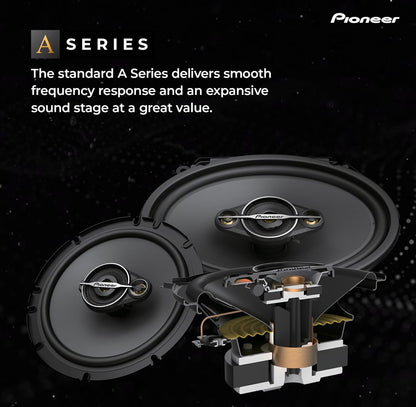 PIONEER A-Series Standard 6.5 Inches 3-Way Coaxial Speakers 320W MaxIdeal Factory Upgrade, Balanced Sound + Smooth Treble, Enhanced Bass, Installation Adaptors Included