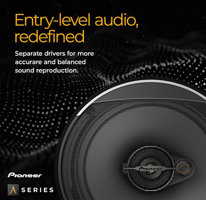 PIONEER A-Series Standard 6.5 Inches 3-Way Coaxial Speakers 320W MaxIdeal Factory Upgrade, Balanced Sound + Smooth Treble, Enhanced Bass, Installation Adaptors Included