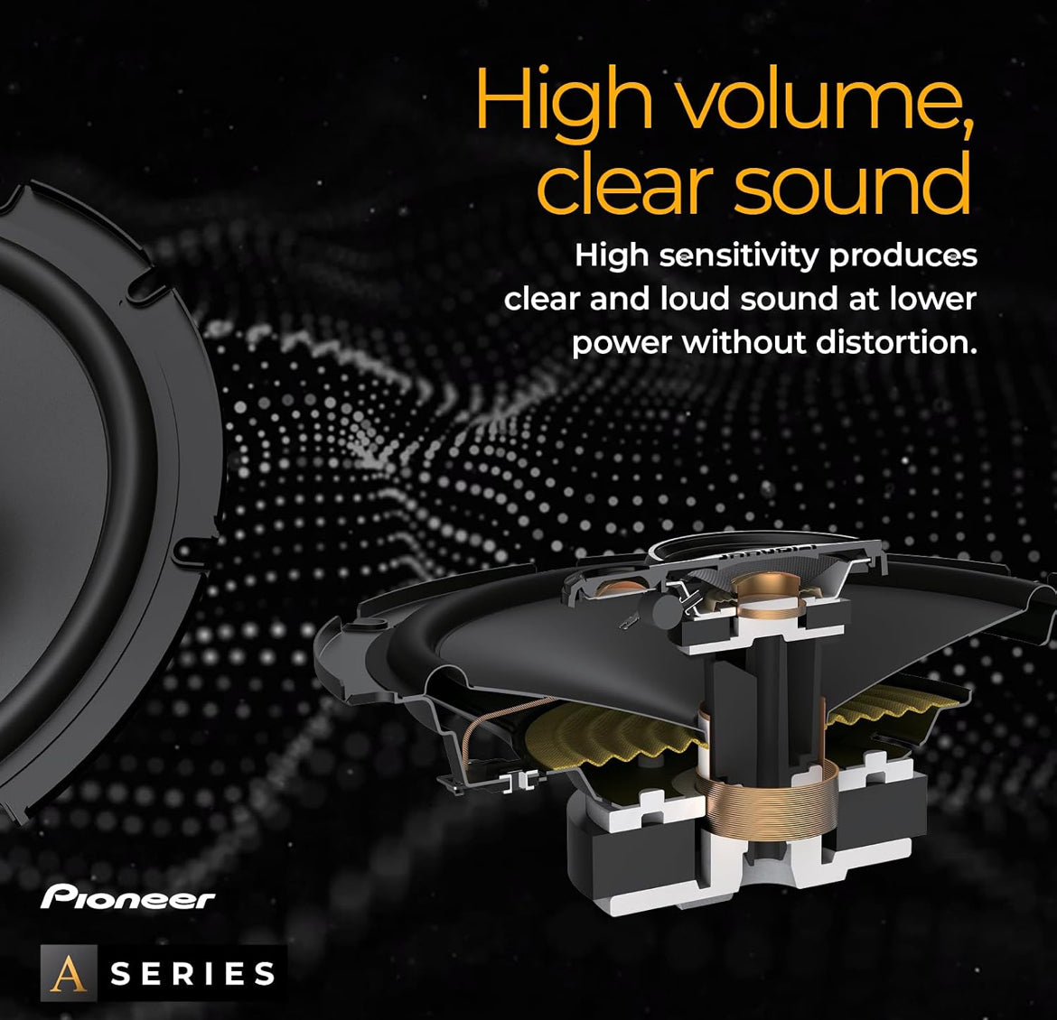 PIONEER A-Series Standard 6.5 Inches 3-Way Coaxial Speakers 320W MaxIdeal Factory Upgrade, Balanced Sound + Smooth Treble, Enhanced Bass, Installation Adaptors Included