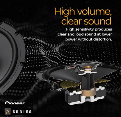 PIONEER A-Series Standard 6.5 Inches 3-Way Coaxial Speakers 320W MaxIdeal Factory Upgrade, Balanced Sound + Smooth Treble, Enhanced Bass, Installation Adaptors Included