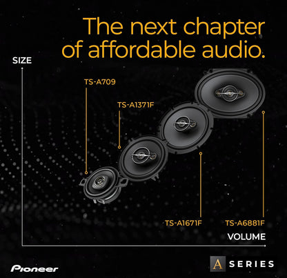 PIONEER A-Series Standard 6.5 Inches 3-Way Coaxial Speakers 320W MaxIdeal Factory Upgrade, Balanced Sound + Smooth Treble, Enhanced Bass, Installation Adaptors Included