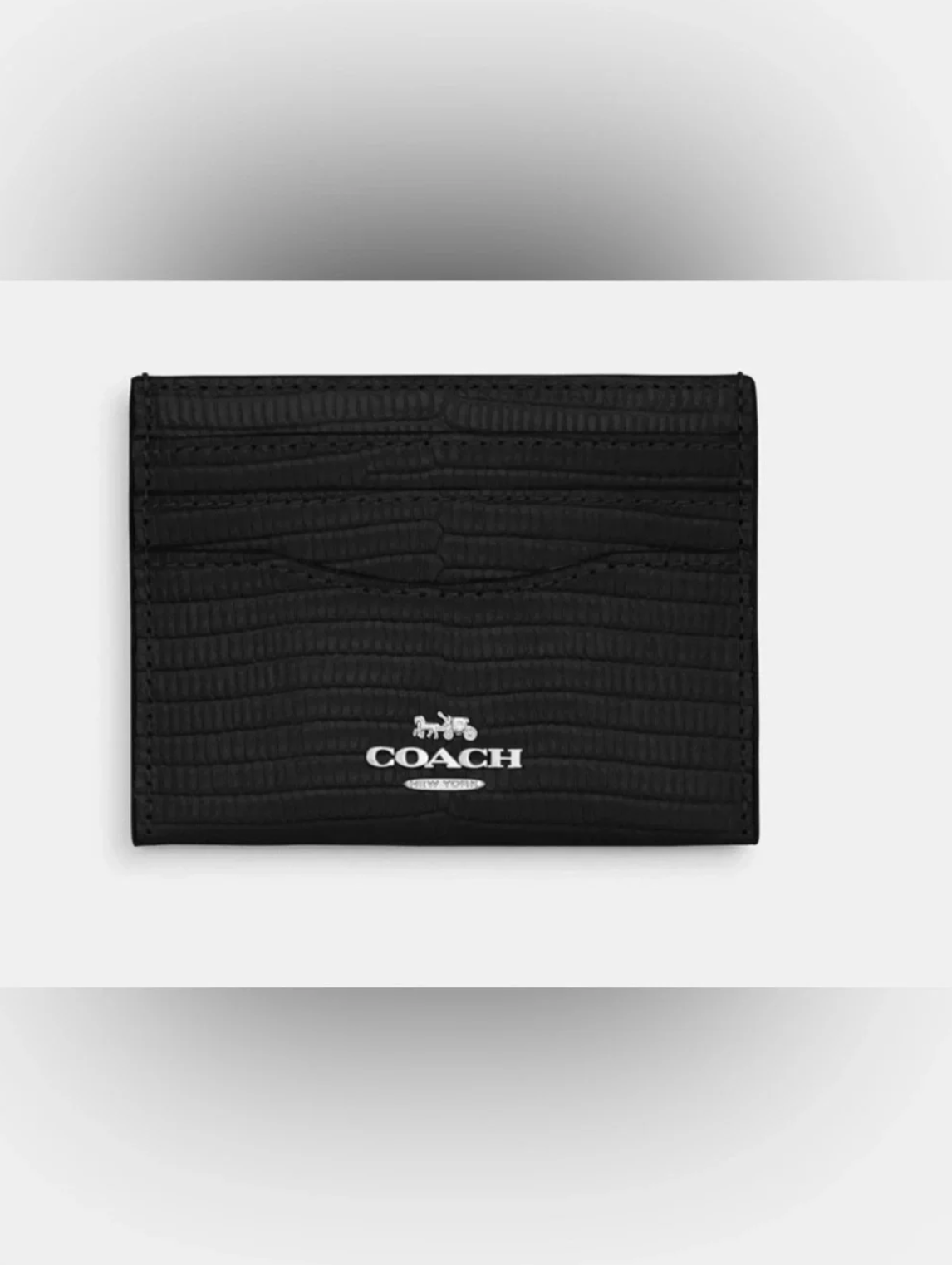 Coach Black Embossed Leather Card Case Slim Wallet Credit Holder