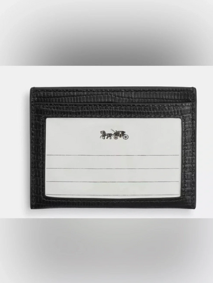 Coach Black Embossed Leather Card Case Slim Wallet Credit Holder