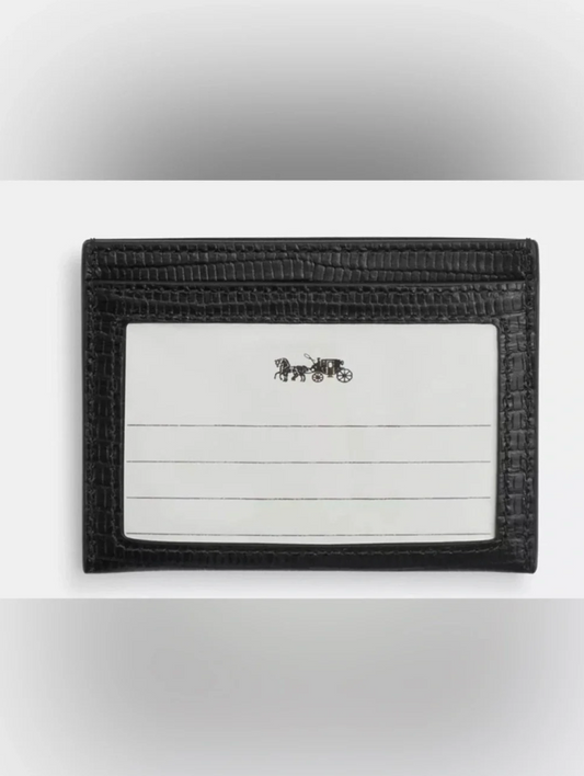 Coach Black Embossed Leather Card Case Slim Wallet Credit Holder
