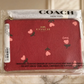 Coach Heart Floral Print Corner Zip Wristlet Wine Multi Leather Wallet