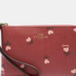 Coach Heart Floral Print Corner Zip Wristlet Wine Multi Leather Wallet