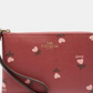 Coach Heart Floral Print Corner Zip Wristlet Wine Multi Leather Wallet