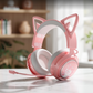 Wireless Cat Ear Headphones Gaming Headset Bluetooth 5.0 for Smartphone Retractable Mic 50mm Drivers RGB Lighting Headset with Mic (USB Dongle Not Included) - (PINK)