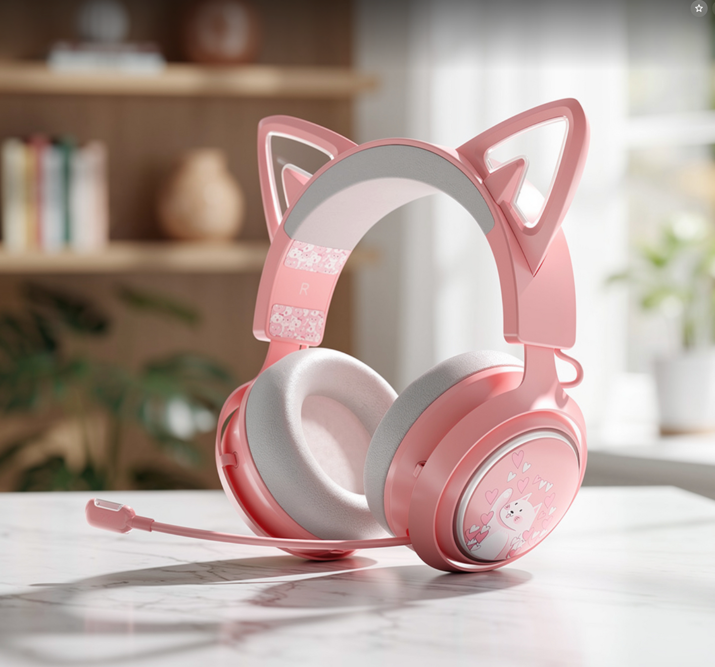 Wireless Cat Ear Headphones Gaming Headset Bluetooth 5.0 for Smartphone Retractable Mic 50mm Drivers RGB Lighting Headset with Mic (USB Dongle Not Included) - (PINK)