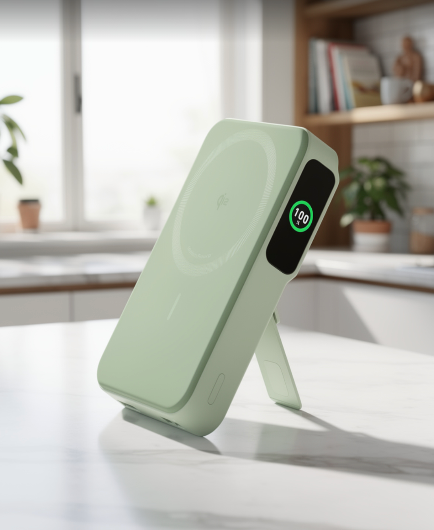 MagGo Power Bank, Qi2 Certified 15W Ultra-Fast MagSafe-Compatible Portable Charger, 10,000mAh Battery Pack with Smart Display and Foldable Stand - Green