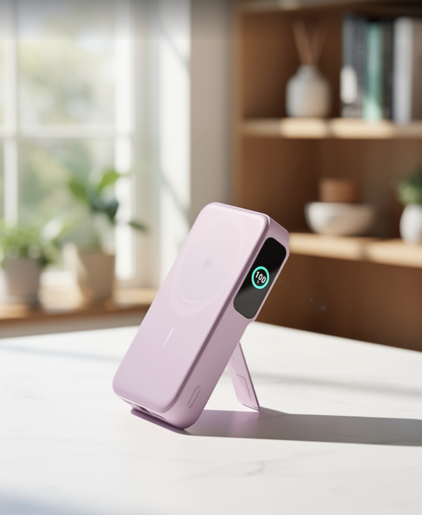 MagGo Power Bank, Qi2 Certified 15W Ultra-Fast MagSafe-Compatible Portable Charger, 10,000mAh Battery Pack with Smart Display and Foldable Stand - Violet
