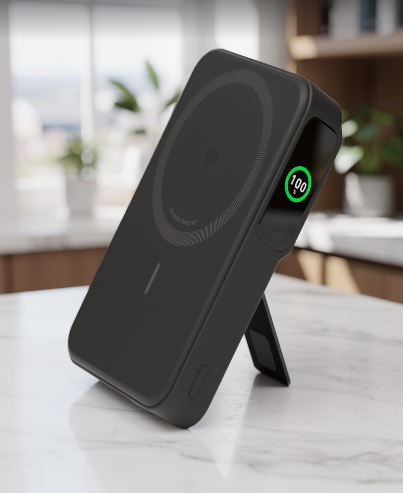 MagGo Power Bank, Qi2 Certified 15W Ultra-Fast MagSafe-Compatible Portable Charger, 10,000mAh Battery Pack with Smart Display and Foldable Stand - Black