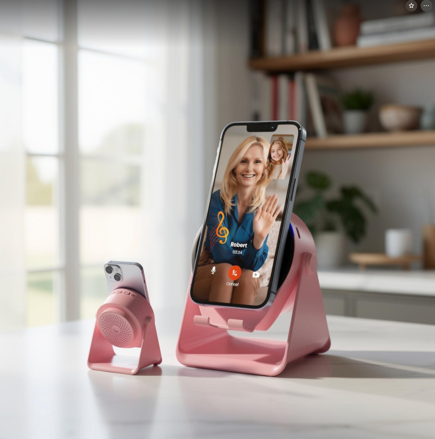 Wireless Induction Audio Bluetooth Speaker, 4 in 1 Phone Stand Speakers Amplifier with Colorful Ambient Light,360° Adjustable Holder - Pink