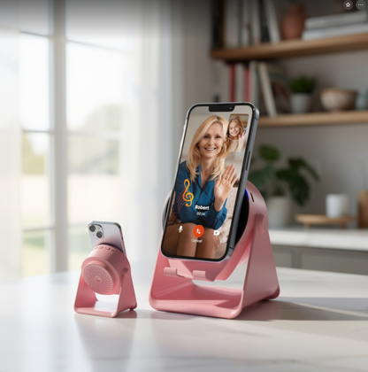 Wireless Induction Audio Bluetooth Speaker, 4 in 1 Phone Stand Speakers Amplifier with Colorful Ambient Light,360° Adjustable Holder - Pink