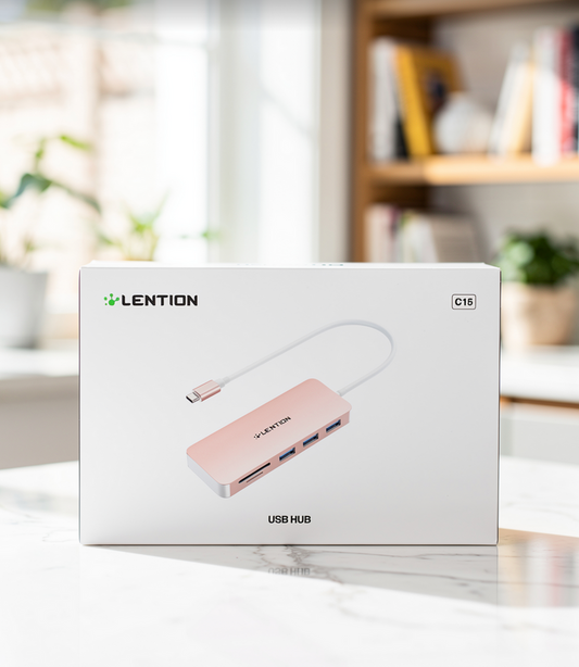 LENTION Pink USB-C Hub 4-Poort Multi USB-Adapter