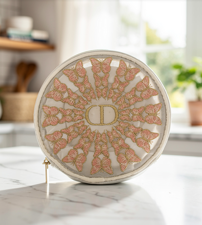 Dior Skoeier Geborduurde Ronde Beursie Sakbedeltjie met Lipstiffie