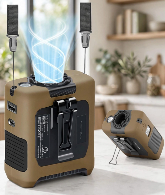 10000mAh Portable Waist Fan with Flashlight - 5 Speed  - Brown