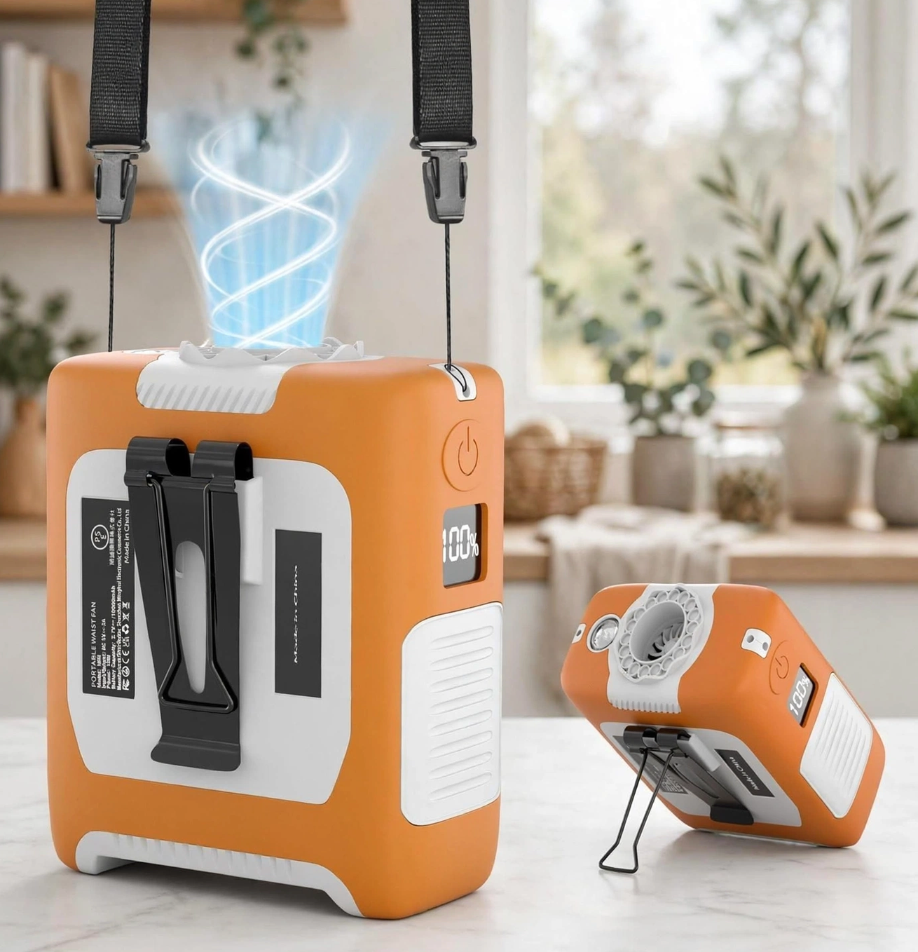 10000mAh Draagbare Middellyfwaaier met Flitslig - 5 Spoed - Oranje En Wit