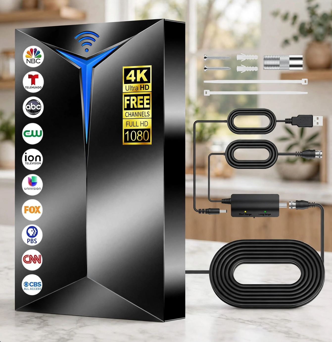 Premium TV-antenna Binne Buite – 3500+ Myl Lang Reikafstand, Ingeboude Seinversterker
