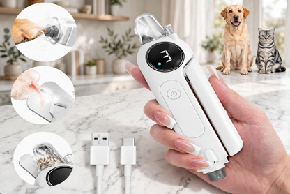 2-in-1 Quiet Electric Pet Nail Clipper Grinder w/ Light for Dogs Cats Dual LED Lights,3-Speed Grinder,Nail Clipping Splash Guard,Type-C Rechargeable - (White)