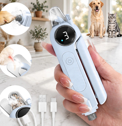 2-in-1 Quiet Electric Pet Nail Clipper Grinder w/ Light for Dogs Cats Dual LED Lights,3-Speed Grinder,Nail Clipping Splash Guard,Type-C Rechargeable - (Blue)