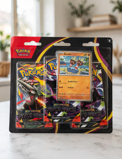Pokémon TCG: Mega Evolution – Pitch Black 3-Pack Blister w/ Binacle Promo Card