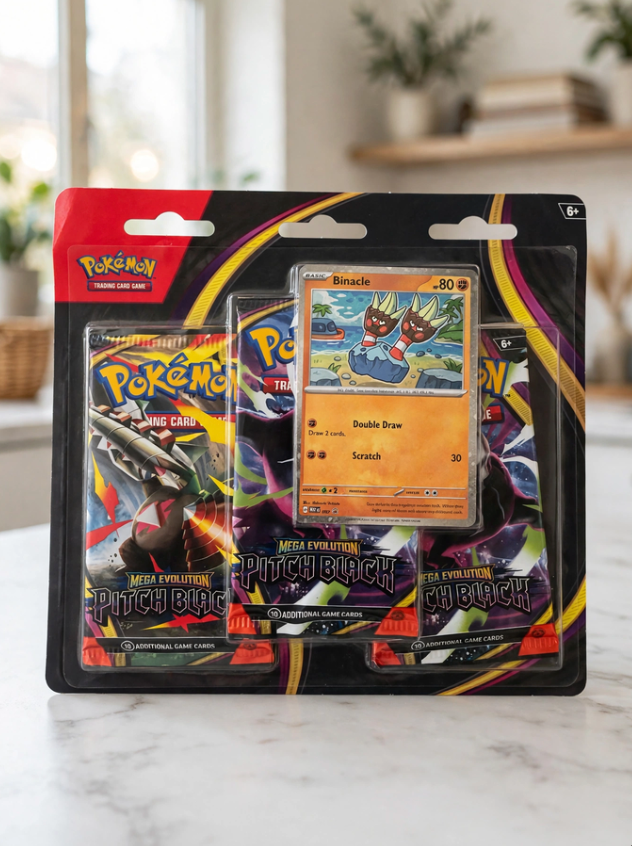 Pokémon TCG: Mega Evolution – Pitch Black 3-Pack Blister w/ Binacle Promo Card