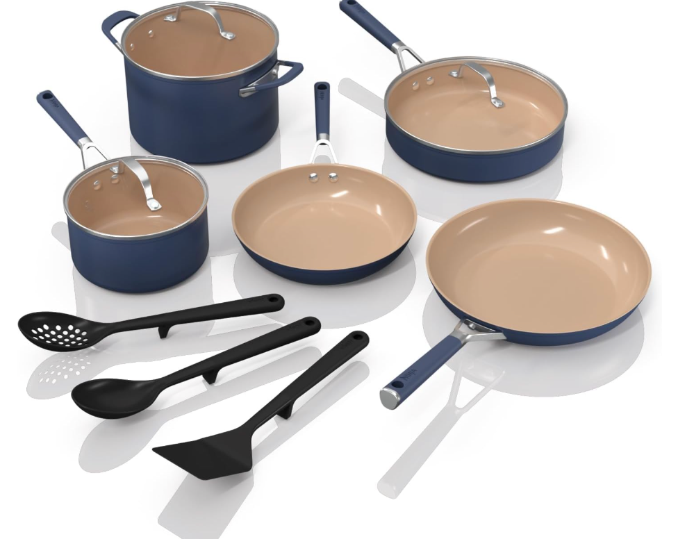 Ninja Extended Life Ceramic 11-Piece Kitchen Cookware Sets with Comfort Grip, Nonstick Fry Pans
